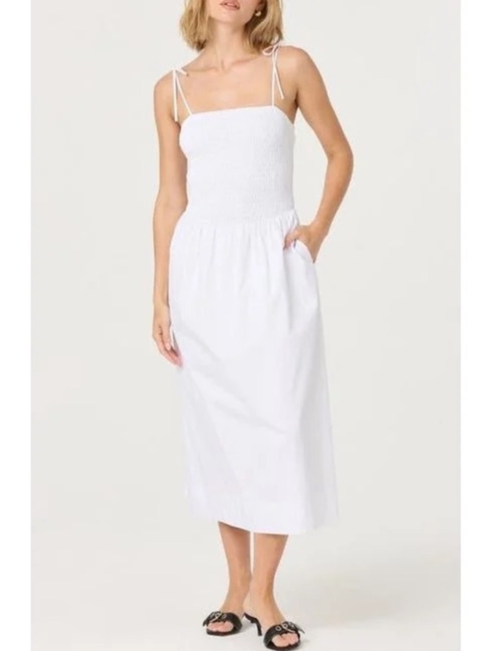 ASTR The Label Smocked Midi Dress Small White Bridal NWOT